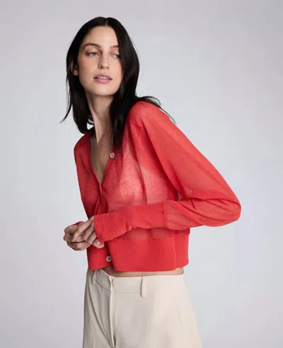 Kenneth Cole Sheer Cropped Cardigan With Saddle Shoulders In Red