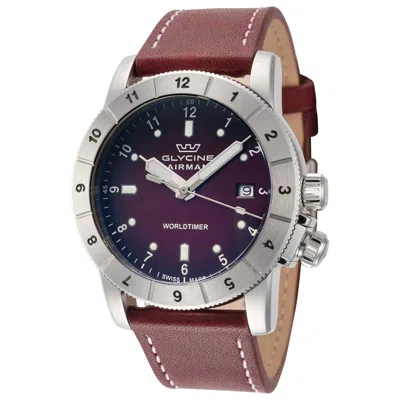Glycine Airman Worldtimer Men's Watch In Burgundy