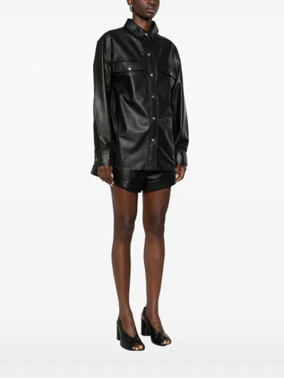 Iro Leather Shirt Cabana Style Buttoned Cuffs In Black