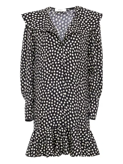 Chloé Dots-print Silk Jacquard Capelet Long-sleeve Mini Dress In Black