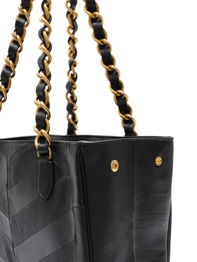 Valentino Garavani  Garavani Laseine Shopping Bag In Nappa Leather With A Chevron Pattern W In Black