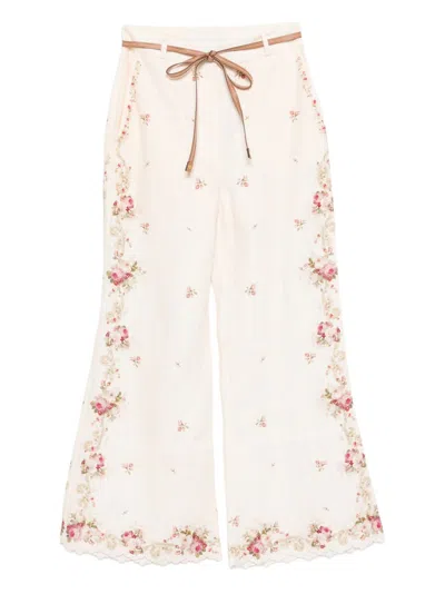 Zimmermann Patience Floral Linen Flared Pants In Multi