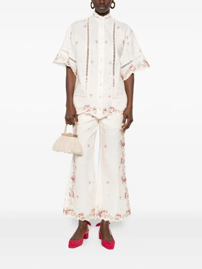 Zimmermann Patience Floral Linen Flared Pants In Multi