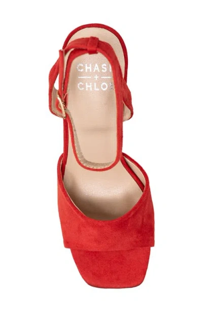 Chase & Chloe Chase And Chloe Ankle Strap Platform Pump In Red