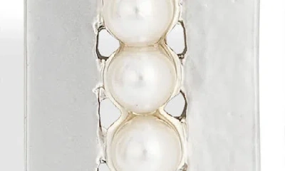 Karine Sultan Faux Pearl Rectangular Drop Earrings In Silver