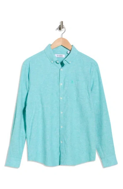 Original Penguin Linen Blend Woven Solid Button-down Shirt In Blue