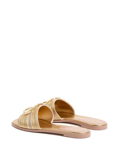 Valentino Garavani Vlogo Signature Metallic Leather Slide Sandal With Cornely Embroidery Woman Gold