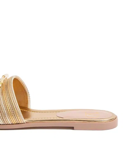 Valentino Garavani Vlogo Signature Metallic Leather Slide Sandal With Cornely Embroidery Woman Gold