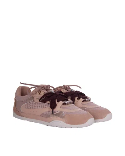 Pinko Yulia Leather And Mesh Sneakers With Two-tone Laces In Pink