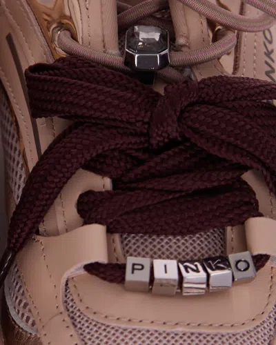 Pinko Yulia Leather And Mesh Sneakers With Two-tone Laces In Pink