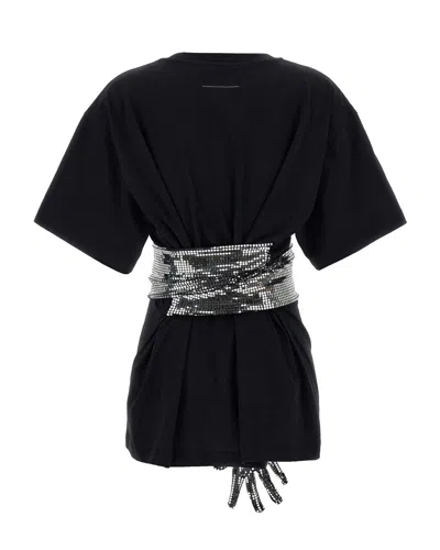 Mm6 Maison Margiela Short-sleeve Black T-shirt With Disco-style Gloves