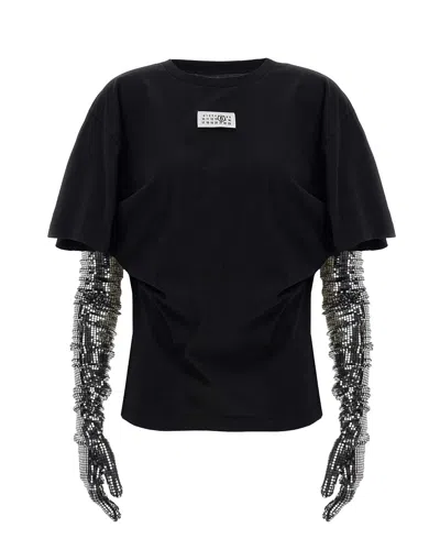 Mm6 Maison Margiela Short-sleeve Black T-shirt With Disco-style Gloves