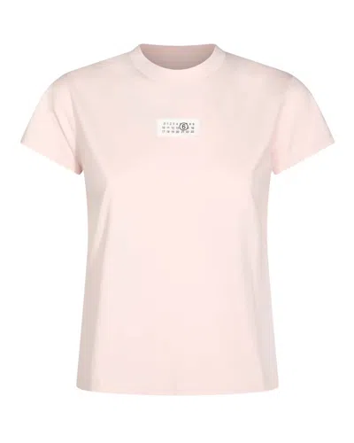 Mm6 Maison Margiela Crew Neck Short Sleeve Cotton Jersey Top In Pink