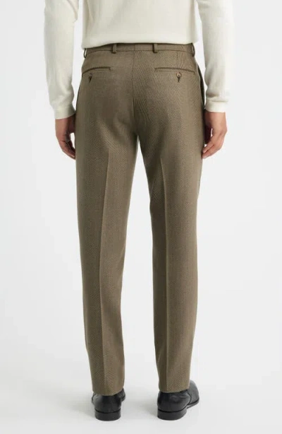 Berle Covert Worsted Stretch Wool Dress Pants In Green