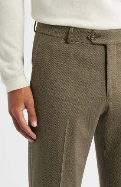 Berle Covert Worsted Stretch Wool Dress Pants In Green