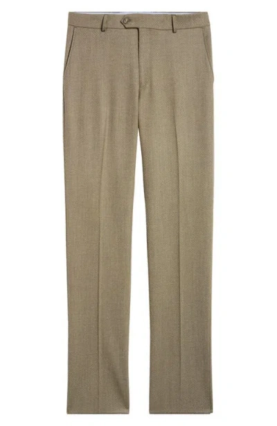Berle Covert Worsted Stretch Wool Dress Pants In Green