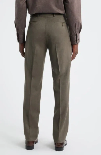 Berle Covert Flat Front Wool Twill Dress Pants In Brown