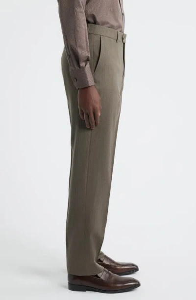 Berle Covert Flat Front Wool Twill Dress Pants In Brown