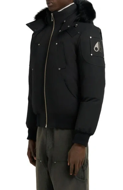 Moose Knuckles Original Genuine Shearling Trim Water & Wind Resistant 650 Fill Power Down Ballistic  In Black