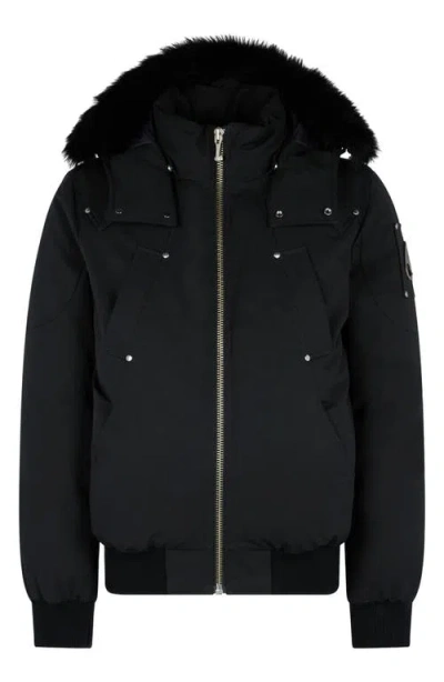 Moose Knuckles Original Genuine Shearling Trim Water & Wind Resistant 650 Fill Power Down Ballistic  In Black