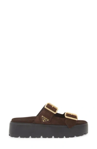 Prada Fussbett Flatform Slide Sandal In Brown