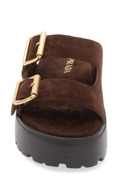 Prada Fussbett Flatform Slide Sandal In Brown