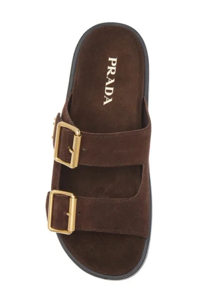 Prada Fussbett Flatform Slide Sandal In Brown