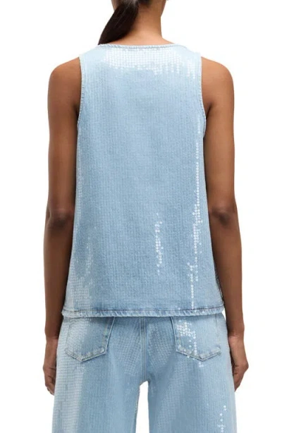 Seven Sequin Denim Tank In Blue