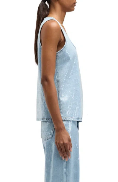 Seven Sequin Denim Tank In Blue