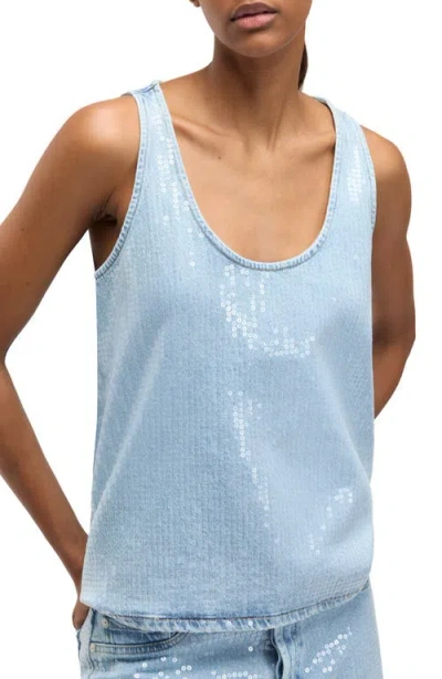 Seven Sequin Denim Tank In Blue