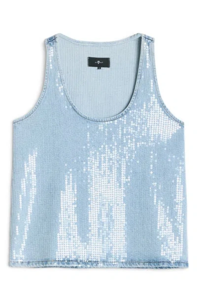 Seven Sequin Denim Tank In Blue