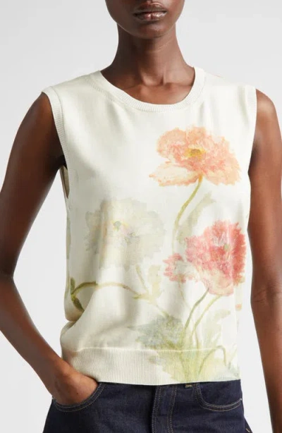 Carolina Herrera Poppy Print Silk & Cotton Sweater Tank In Multi