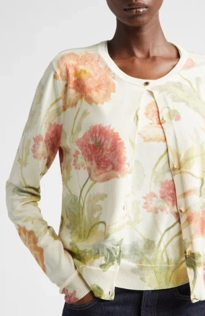 Carolina Herrera Poppy Print Silk & Cotton Cardigan In Multi