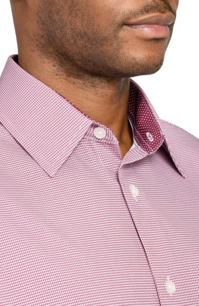 Wrk W.r.k Regular Fit Red Micro Houndstooth Performance Dress Shirt In Burgundy