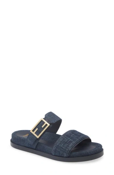 Fendi Double-band Embroidered Slides With Decorative Buckle In Multi