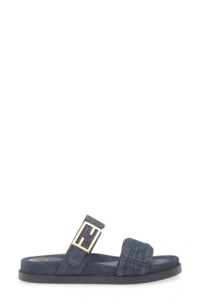 Fendi Double-band Embroidered Slides With Decorative Buckle In Multi