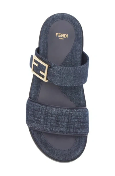 Fendi Double-band Embroidered Slides With Decorative Buckle In Multi