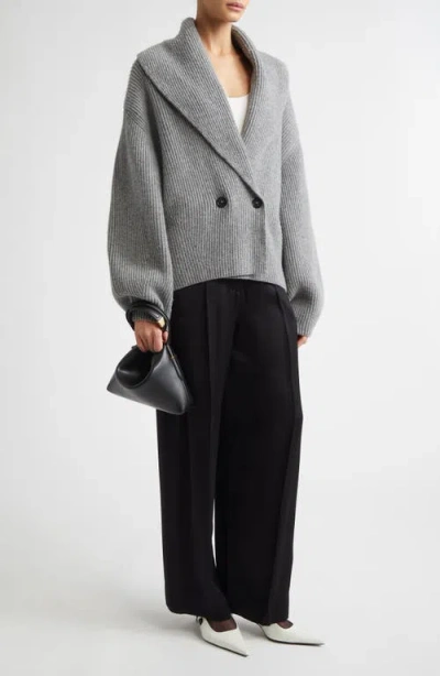 Totême Toteme Shawl Collar Wool Rib Cardigan In Gray