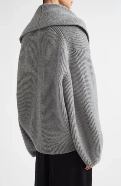 Totême Toteme Shawl Collar Wool Rib Cardigan In Gray