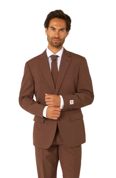 Opposuits Bold Brown Slim Fit Two-piece Suit & Tie Set In Brown