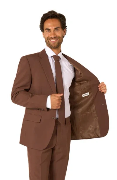 Opposuits Bold Brown Slim Fit Two-piece Suit & Tie Set In Brown