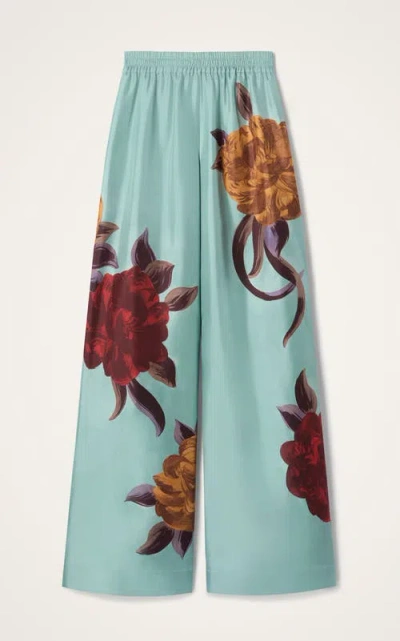 La Doublej La Double J Printed Silk-twill Palazzo Trousers In Green