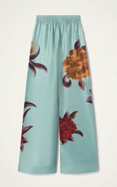 La Doublej La Double J Printed Silk-twill Palazzo Trousers In Green
