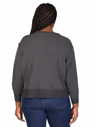 24seven Comfort Apparel Relaxed Fit Ribbed Knit V-neck Sweatshirt Top In Black