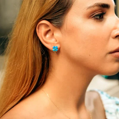 Spero London Blue Opal Four Leaves Clover Sterling Silver Stud Earring In Blue
