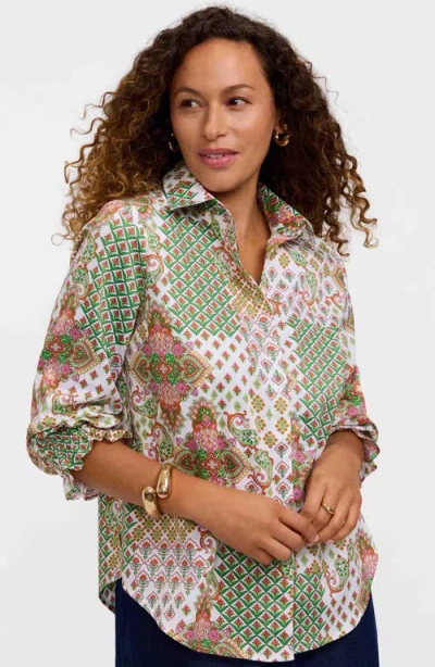 Foxcroft Olivia Patchwork Print Button-up Shirt In Green