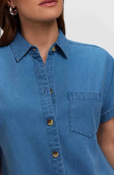 Foxcroft Abigail Short Sleeve Denim Button-up Shirt In Blue
