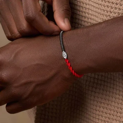Karma And Luck Universal Equilibrium Hematite Evil Eye Red String Bracelet In Black