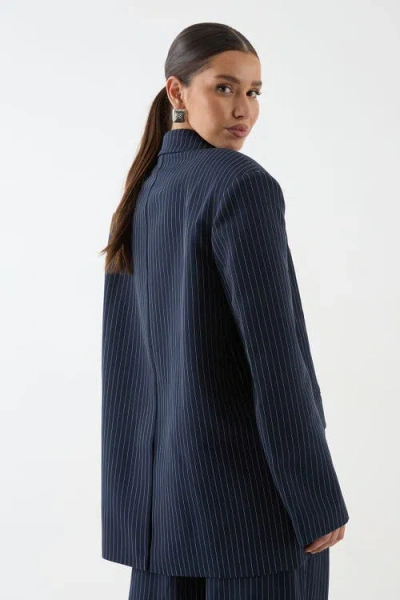Misspap Premium Pinstripe Oversized Blazer In Blue