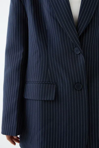Misspap Premium Pinstripe Oversized Blazer In Blue